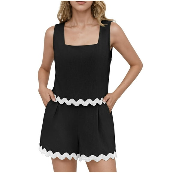 Htigea 2 Piece Lounge Sets for Women Summer Outfits Short Sleeve Womens Short Sets Casual Matching Set Black,XL