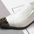 thumbnail image 4 of Black/Brown/White Men's Crocodile Texture Slip-On Dress Shoes with 3D Metal Lion Head - Patent Leather Formal Loafers, 4 of 6