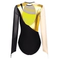 thumbnail image 5 of Manyakai Womens Shiny Gymnastics Leotard Metallic Contrast Color Long Sleeve Bodysuit for Performance Gold L, 5 of 7