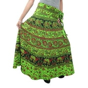 Mogul Women's Indian Wrap Around Skirt Green Ethnic Printed Long Beach Dress