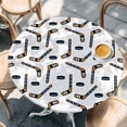 thumbnail image 4 of Ice Hockey Sport Round Tablecloth 45-54 Inch Round Fitted Table Cloth with Elastic Edge, Cartoon Classic Hockey Pattern Waterproof Table Cover Protector for Outdoor Picnic Party Dining, 4 of 9