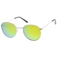 thumbnail image 2 of Retro Metal Frame Thin Temples Colored Mirror Lens Round Sunglasses 50mm (Silver / Yellow Mirror), 2 of 4