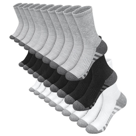 Otvok 5 Pairs Men Moisture Wicking Crew Socks, Padded Cushion Athletic Work Socks Breathable Durable Socks for Hiking Sports