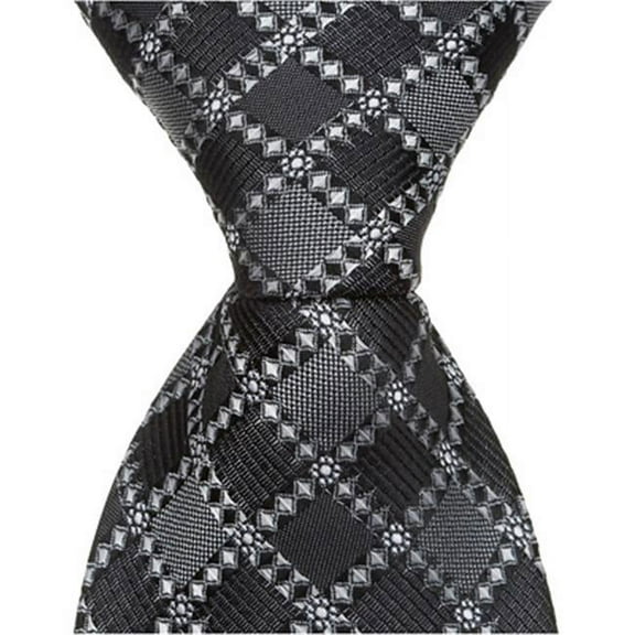 Matching Tie Guy 2708 S6 - 11 in. Zipper Necktie - Grey With Black Squares- 24 Month to 4T