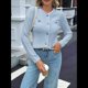 thumbnail image 4 of Suéteres Tipo Cárdigan de Punto para Mujer, de Principios de Otoño, de Larga, con Abertura Frontal y Botones, Chaqueta Corta Informal de Moda. Azul L, 4 of 9