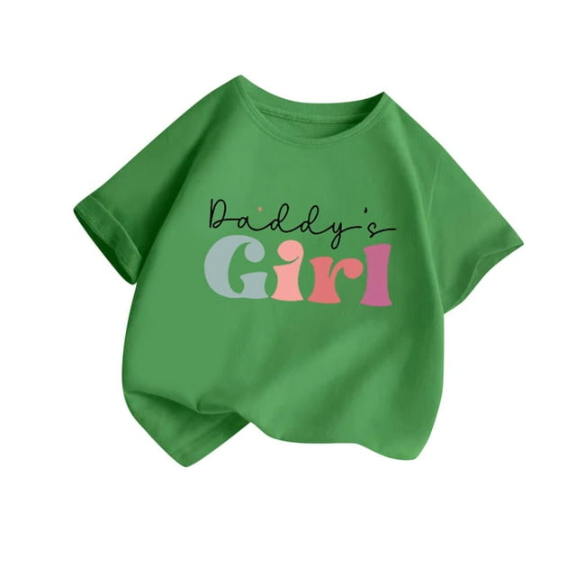 T-shirts Graphiques pour Filles Manches Courtes Col Rond T-Shirt Mignon Hauts Décontractés d'Été Vert 2-4 Ans