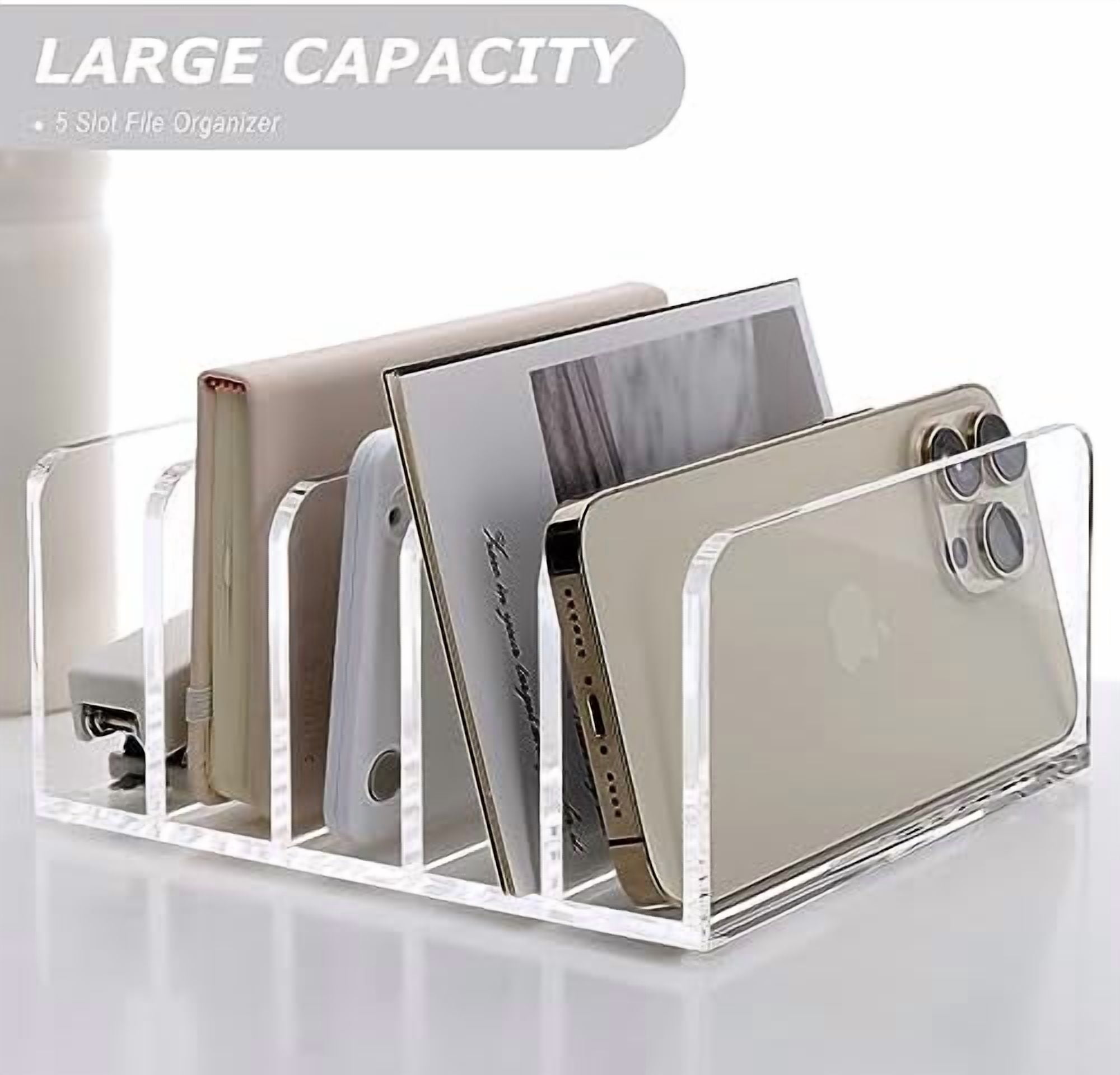 Jointown Clear Desktop File Organizer, 5 Compartments Acrylic Office Document Sorter Mails Storage, Multifunction Letter Folder Racks Holders for Office,Home, School Desk Organization