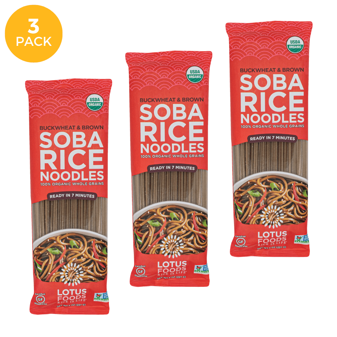 Lotus Foods Gluten-Free Organic Buckwheat & Brown Soba Rice Noodles 8 oz. (Pack of 3) Allergen Free
