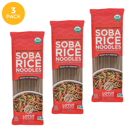 Lotus Foods Gluten-Free Organic Buckwheat & Brown Soba Rice Noodles 8 oz. (Pack of 3) Allergen Free