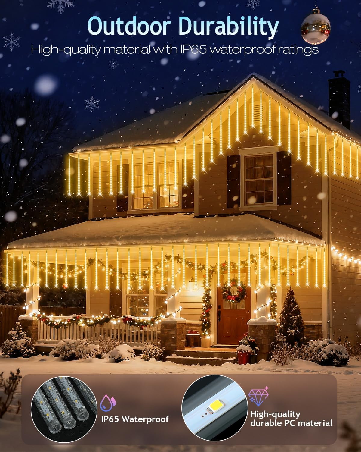DONGPAI Meteor Shower Lights Outdoor, 11.8 Inch 8 Tube Icicle Lights, Waterproof Meteor Christmas Lights Outdoor, Hanging Falling Rain Lights for Xmas Tree Outside Holiday Decoration