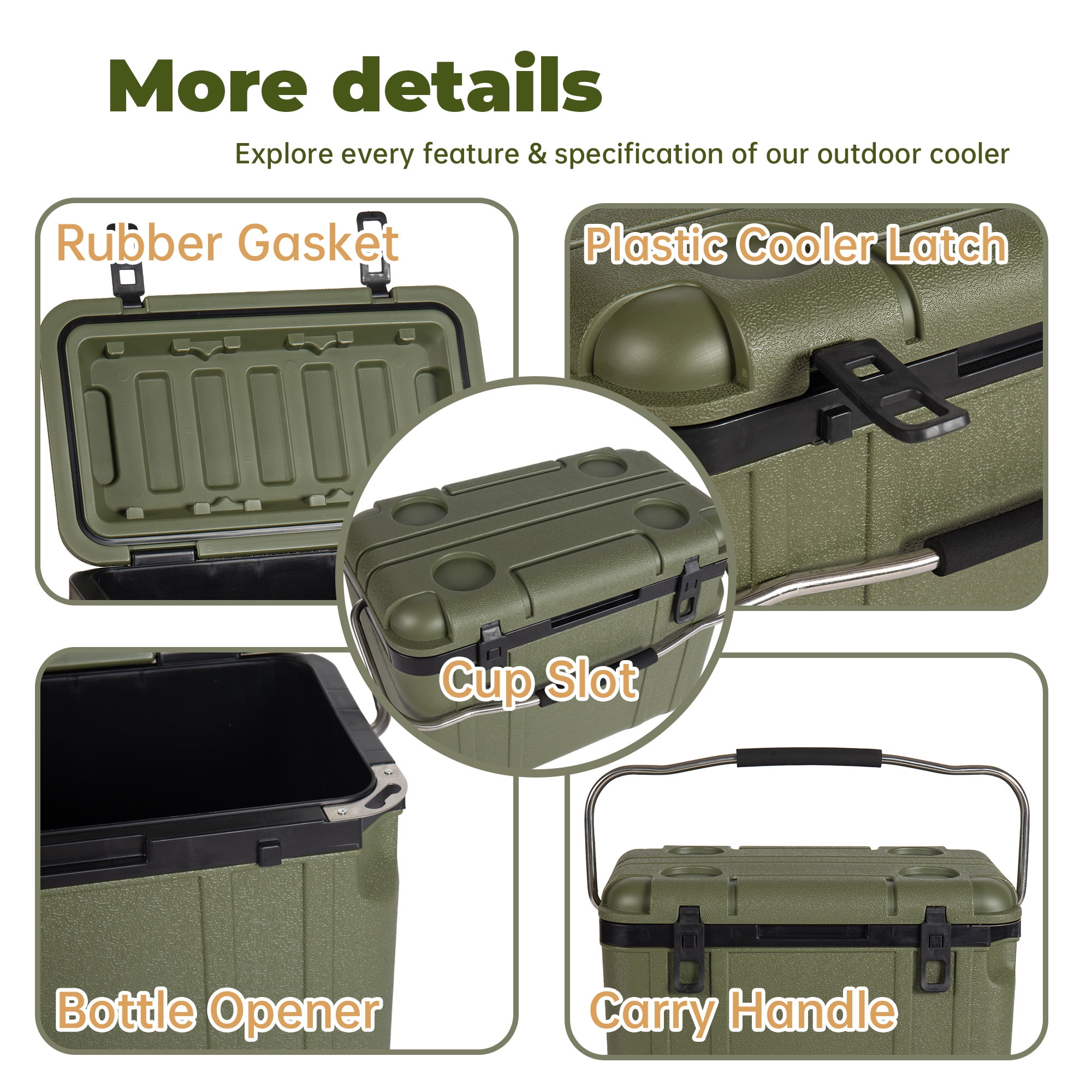 Cooler 25 Quart with 5-7 Day Ice Retention, Hard Shell Ice Chest and Portable Cooler for Camping Tailgating Outdoor Adventures, Dark Green