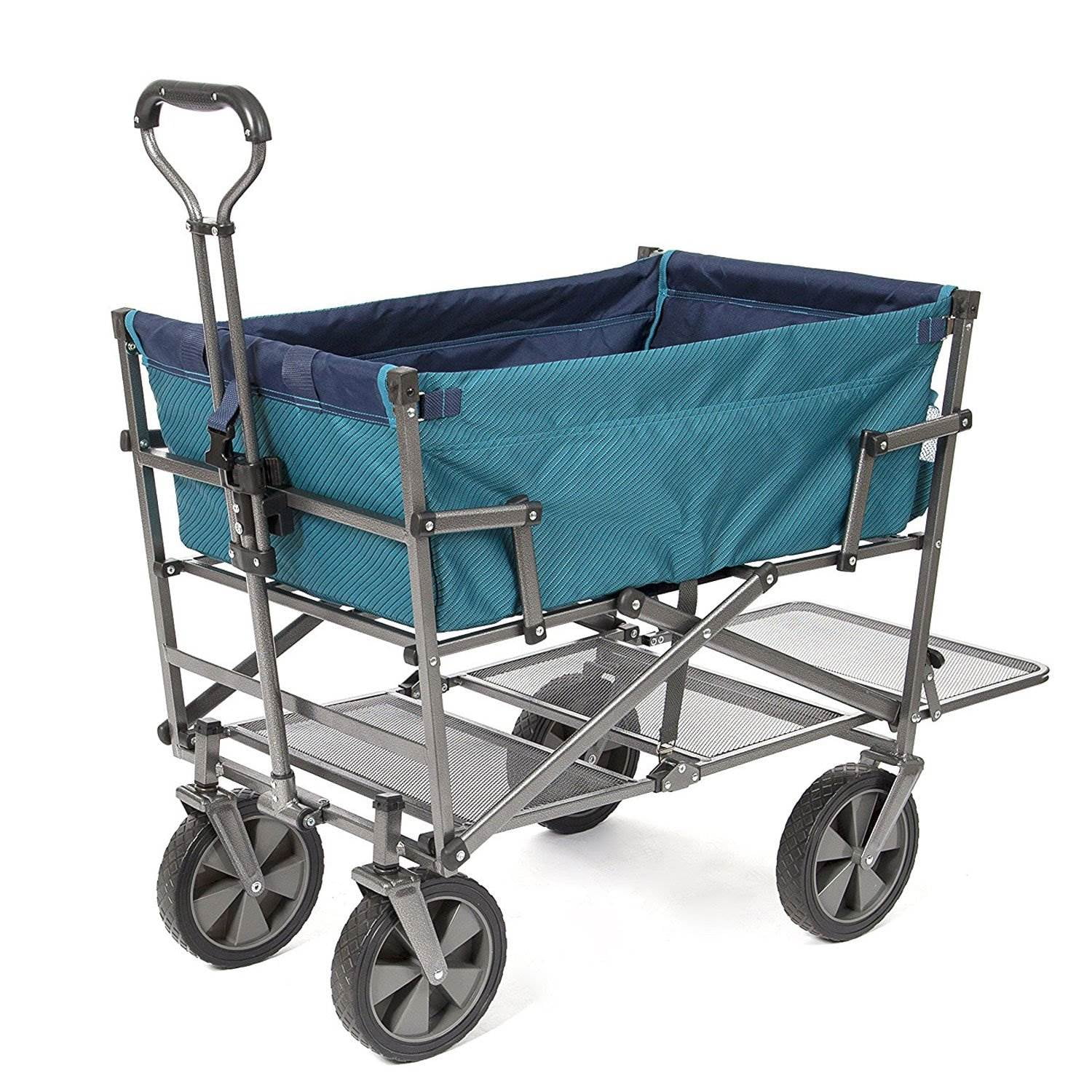Two Tone Gray Collapsible Fold up Wagon w/Wheels MacSports Double Decker Collapsible Outdoor Utility Wagon with Straps Folding Pull Cart for Sports Baseball Pool Camping Fishing Heavy Duty Steel 