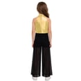 thumbnail image 2 of YiZYiF Kids Girls Halter Hip Hop Jazz Dance Jumpsuit Ruffle Metallic Bodice Mesh Wide Leg Bodysuit Performance Romper Gold 16, 2 of 6