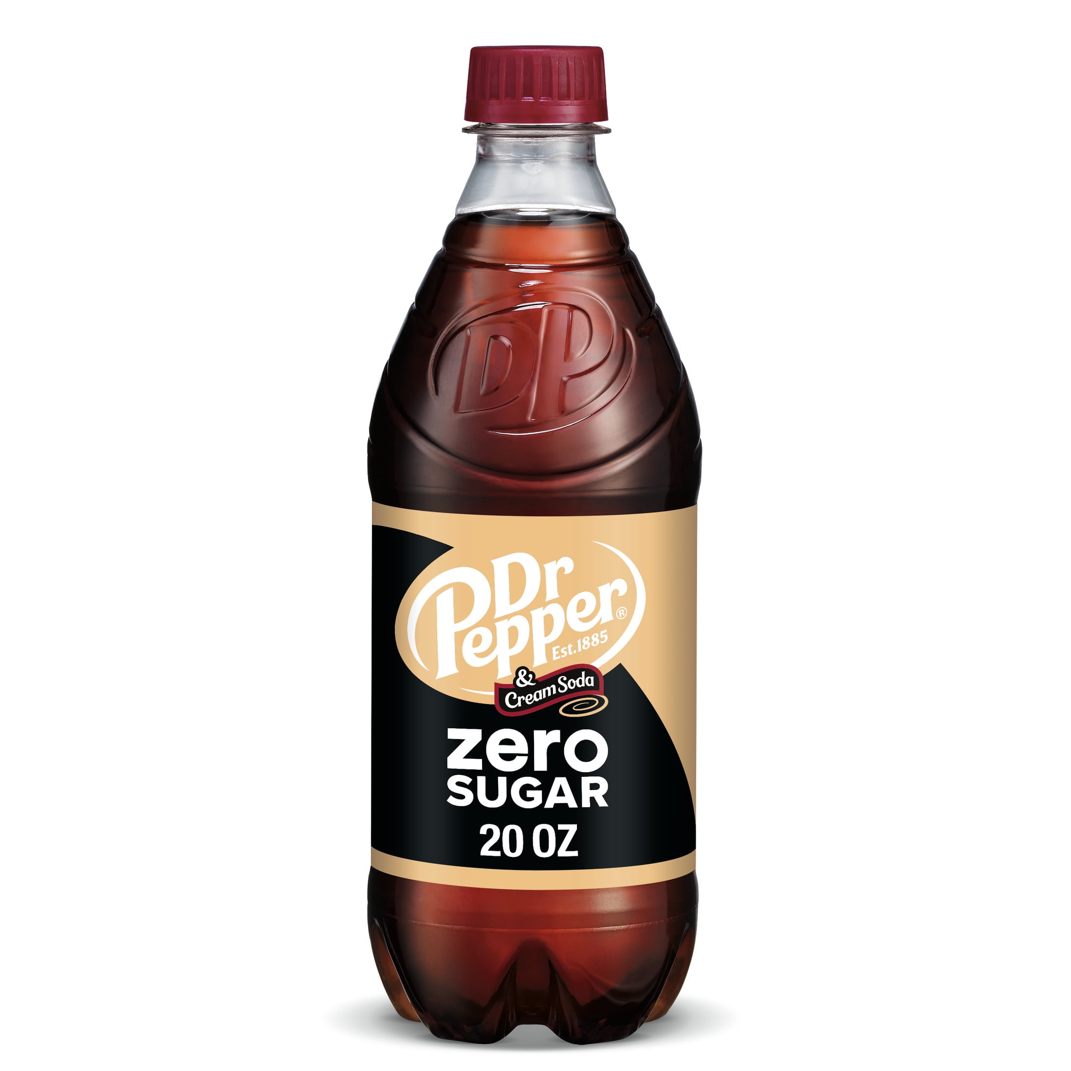 (4 pack) Dr Pepper & Cream Zero Sugar Soda Pop, 20 fl oz, Bottle
