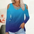 thumbnail image 2 of Jalioing Women's Long Sleeve Fashion Shirts Cold Shoulder Cross V Neck Casual Blouses Gradient Spring Summer Tops, 2 of 5