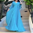thumbnail image 2 of AURA Women’s Maxi Dress V Neck Pleated Flared Skirt High Waist Belt Detail S XXXL, 2 of 7