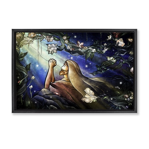 Stupell Industries Religious Gethsemane Prayer Spiritual Painting Black Floater Framed Canvas Art Print Wall Art, 25 x 17