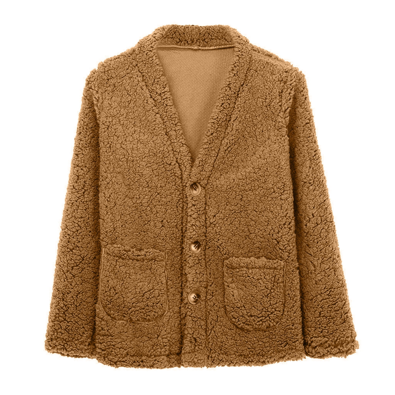 Fashion Women Casual Long Sleeve Button Solid Pocket Cardigan Tops Blouse Plush Coat Casual Cardigan Coat Lightweight for Fall Winter