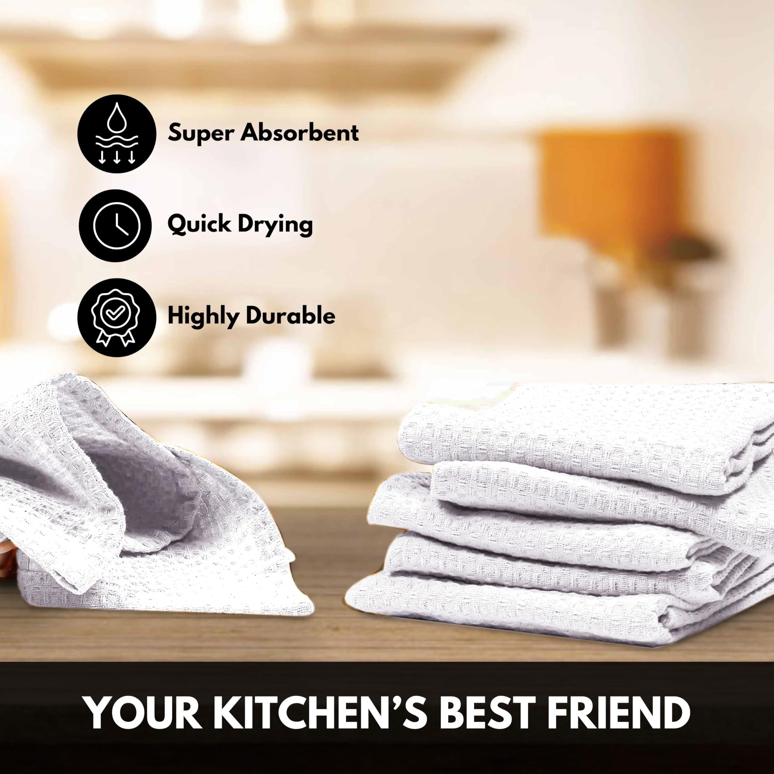 Softopia Cotton White Waffle Kitchen Dish Towels 100% Cotton, Soft, Absorbent, Quick Drying, Multipurpose Use, Bar & Hand Towels, 16x26 Inches, Durable, Machine Washable, Reusable, Set of 12
