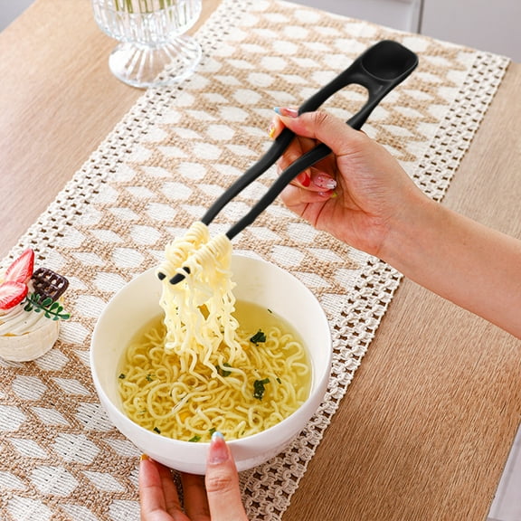 2-in-1 Soup Spoon Chopsticks Set, Portable Travel Utensil for Instant Noodles, Heat-Resistant Plastic Dining Tool for Outdoor Camping(Black)