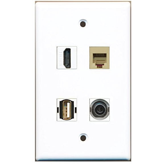 RiteAV - 1 Port HDMI 1 Port USB A-A 1 Port Phone RJ11 RJ12 Beige 1 Port 3.5mm Wall Plate