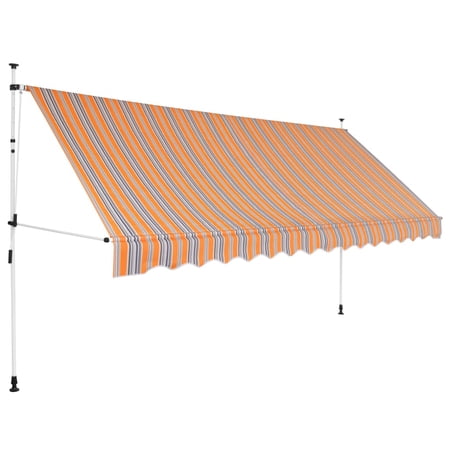 Dcenta Manual Retractable Window Awning Canopy Cover with Handle Crank Fabric PU Coating Steel Frame Door Overhead Canopy Sun Rain Snow Shade Shelter Yellow and Blue Stripes 137.8 Inch