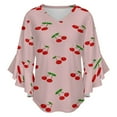thumbnail image 5 of Cherries Women's V-Neck Blouse With 3/4 Ruffled Bell Sleeves Casual Top Ladies Blouses, 5 of 7
