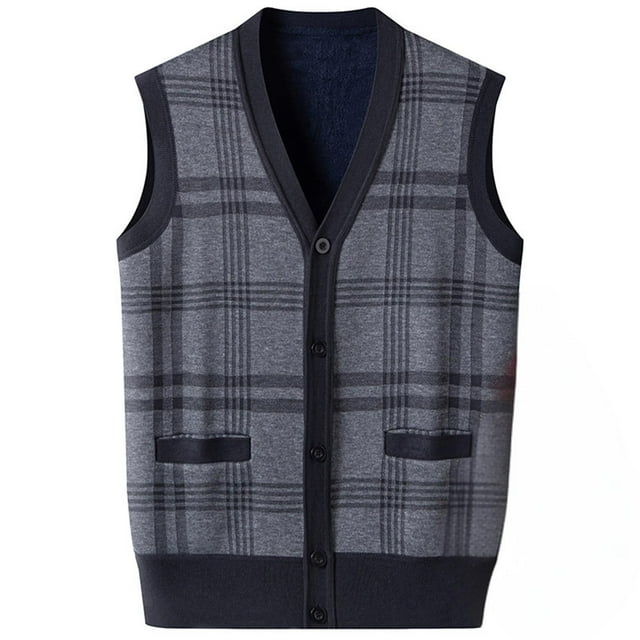 ameIAEA Mens Sleeveless Sweater Vest V Neck Button Down Cardigan Sweaters Fleece Lined Winter Tank Tops