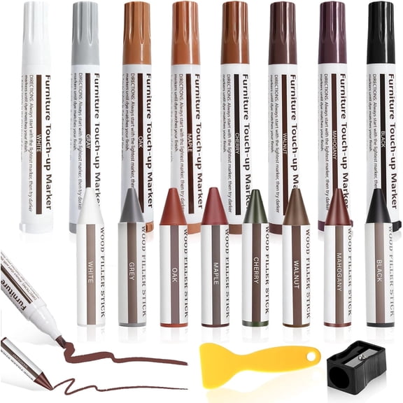 SEISSO 8 Colors Wood Wax Sticks & Wood Markers Furniture Repair Kit, Wood Floor Scratch Repair, Furniture Markers Touch Up Restore Wood Floors, Tables, Holes, Laminate, Carpenters