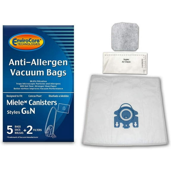 EnviroCare HEPA Vacuum Bags for Miele AirClean GN - 5 Bags, 2 Filters - C204