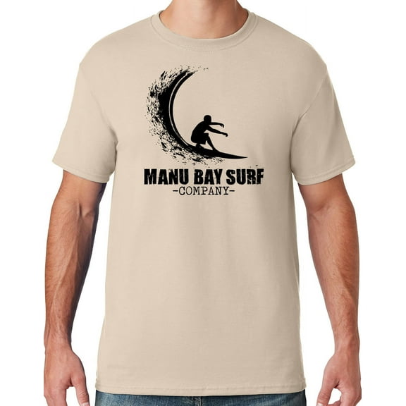 Mens Manu Bay Surf Company BLACK WAVE T-shirt, Small Sandstone