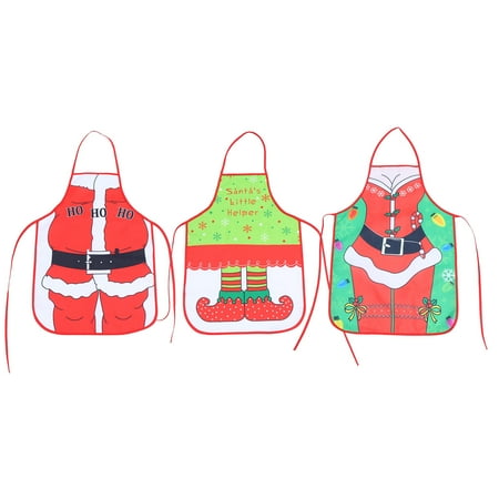 

3pcs Xmas Printed Cooking Aprons Decorative Waterproof Aprons Home Supplies