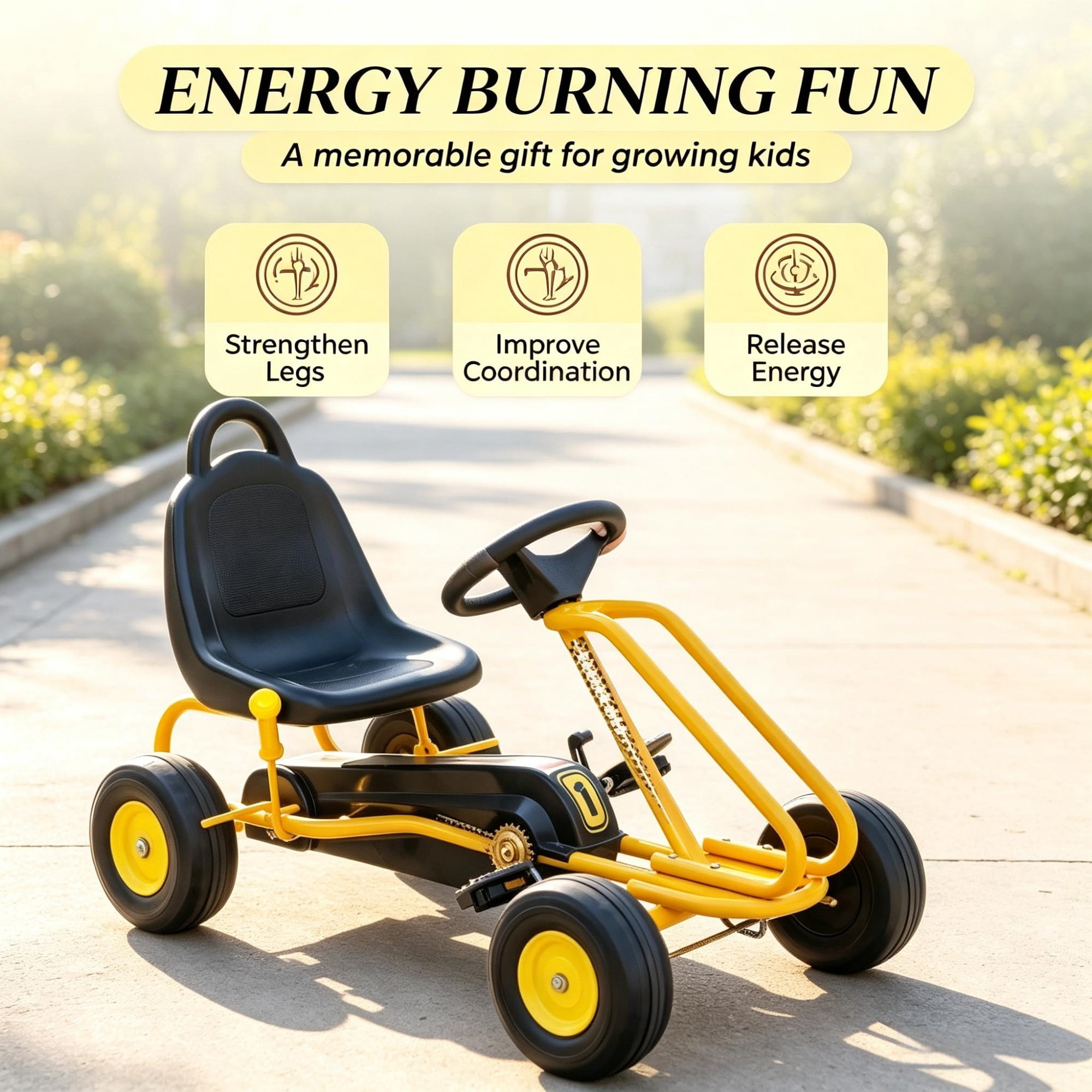 Kids Pedal Go Kart with Adjustable Seat and Handbrake for Ages 3-6