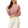 thumbnail image 5 of INSPIRE CHIC Valentine's Day Women's Blouse V Neck 3/4 Sleeves Polka Dots Button Front Top L Pink, 5 of 8