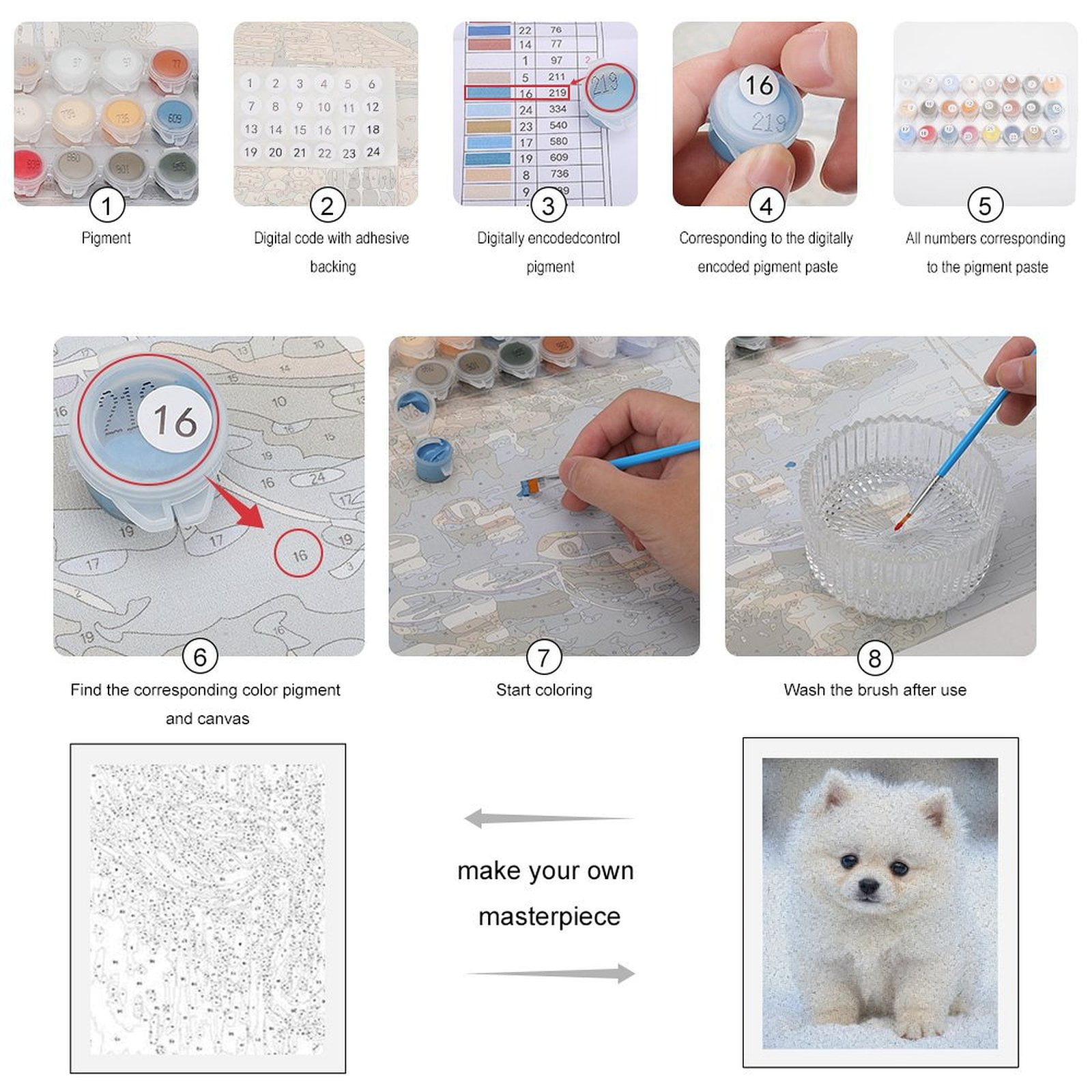 Paint by Numbers Kit for Adults, White Pomeranian Puppy Snowy Day Paint by Numbers, Easy Paint by Numbers Kit for Adults Beginner, DIY Adult Paint by Number Kits on Canvas, Home Decor