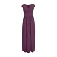thumbnail image 3 of Women Nightgowns & Sleepshirts V Neck Solid Color Short Sleeve Chiffon Waist Closing Evening Dress, 3 of 4