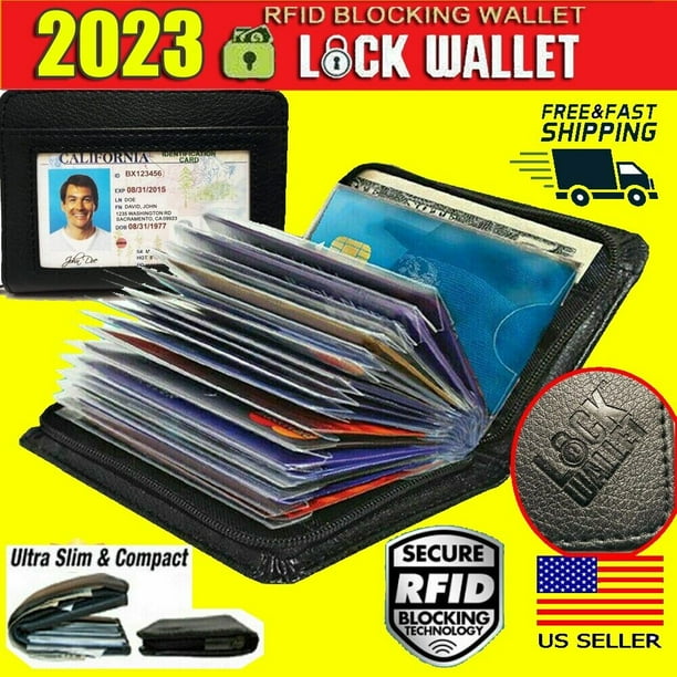 Lock Wallet Secure Men Women RFID Blocking Money Credit Card Holder