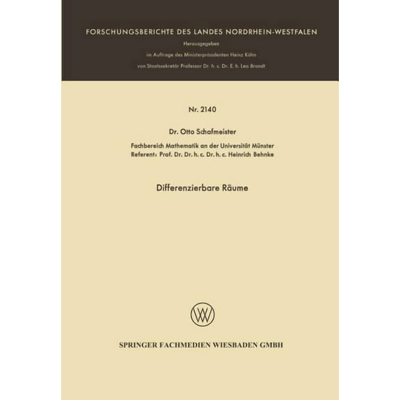 Forschungsberichte Des Landes Nordrhein- Differenzierbare Räume, Book 2140, (Paperback)