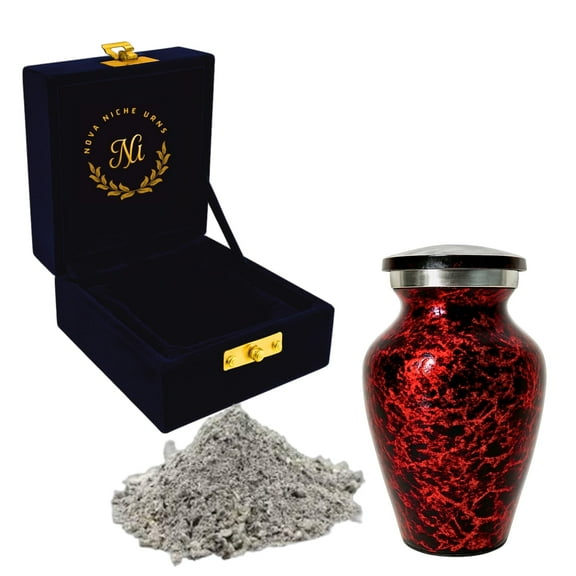 Nova Niche Small Red Aluminium Cremation Urn for Human Ashes – Mini Memorial Keepsake with Velvet Case