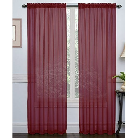 Regal Home Collections Crystal Sheer Voile Rod Pocket Panel Pair, 108 by 84-Inch, Burgundy, Set of 2
