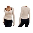 thumbnail image 3 of Camiseta de Larga con Cuello Redondo Estilo Y2K para Mujer, de Color Liso, Ideal para , Otoño e Invierno. para un Look Casual de Negocios. Albaricoque XL, 3 of 7