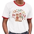 thumbnail image 2 of Singing Snowman and Reindeer Ringer Tee Shirt Unisex Medium White/Red, 2 of 5