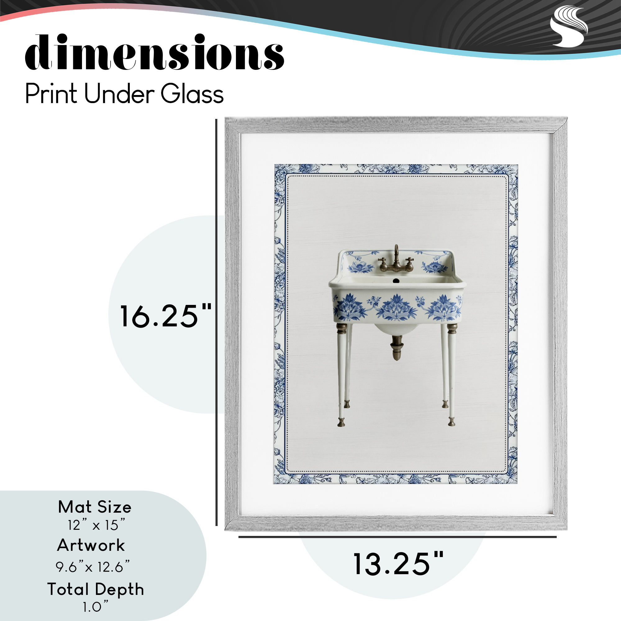 Vintage Chinoiserie Sink Gray Framed Print Under Glass, design by Lettered and Lined