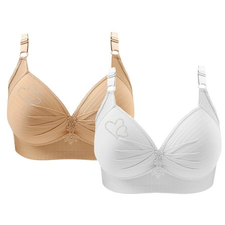 Ndbuld on Clearance Women s Non-Steel Ring Plus Size Bra Women s Printed Gathering Plus Size Daily Bra Sustainable Wireless T-Shirt Bra XS-4XL White XL