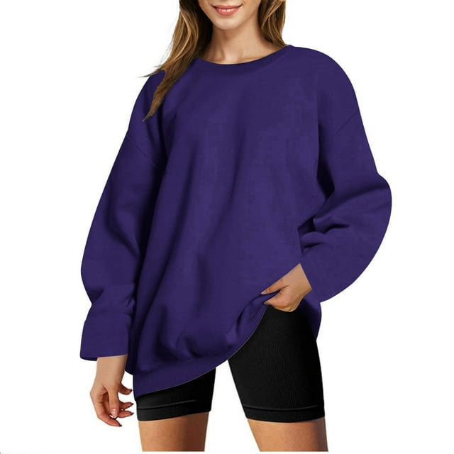 Timegard Chandails à Col Rond pour Femmes Automne Hiver Décontractés Confortables Couleur Unie Manches Longues Hauts Chandail