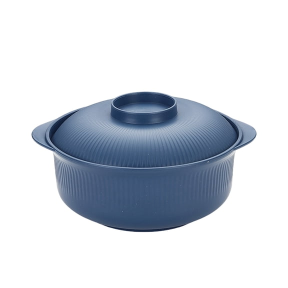Soup Bowl with Lid Microwave Safe Ribbed Plastic Serving Bowl with Handles Navy