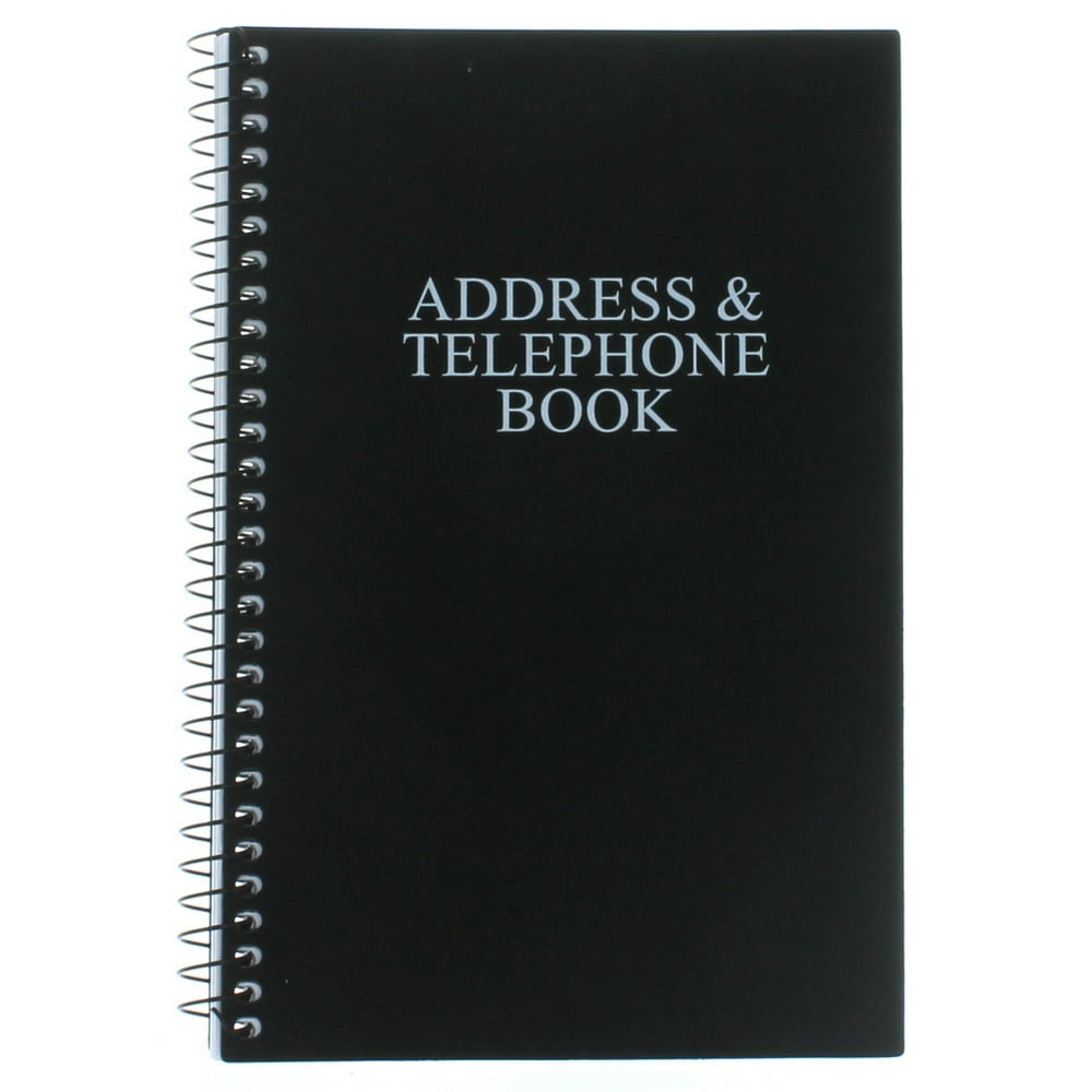 Black Telephone Address Book Spiral Bound Vinyl Cover 8" x 5" Walmart