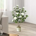 thumbnail image 2 of Costway 1 PCS 36" Artificial Camellia Tree Fake Potted Tree Greenery Floral Plant Modern White, 2 of 9