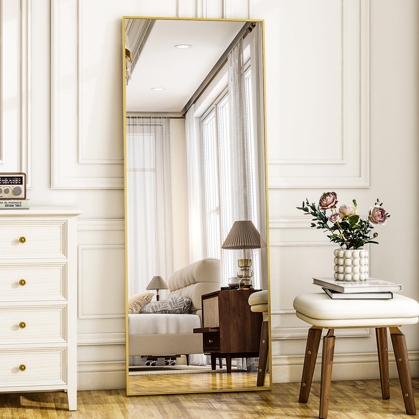 Easy4Home 56"x21" Rectangular Full Length Mirror Freestading Full Body Floor Mirror, Gold