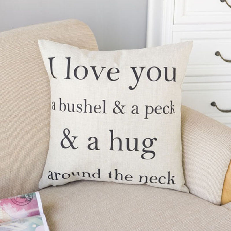 Romantic Quote Love Cotton Linen Sofa Pillow Case Cushion Cover Throw Home Decor 